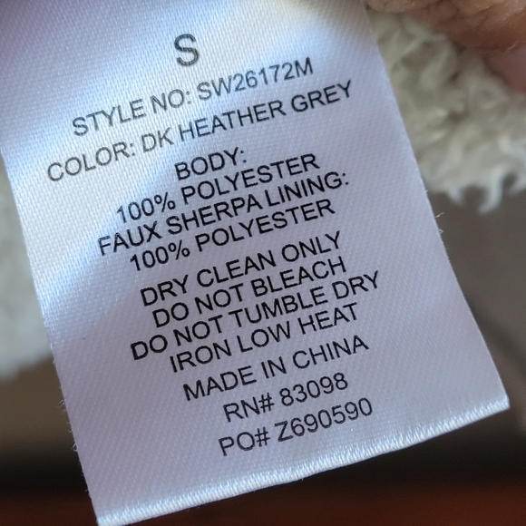 Cavalini Sherpa Jacket Size Small Open Front Pockets Lightweight Dark Grey - Picture 5 of 11